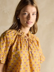 Желтый - Joules Melissa Short Sleeve Cotton Blouse - Изображение 4 из 6