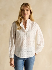Joules Melanie White Cotton Broderie Blouse - Image 1 of 7