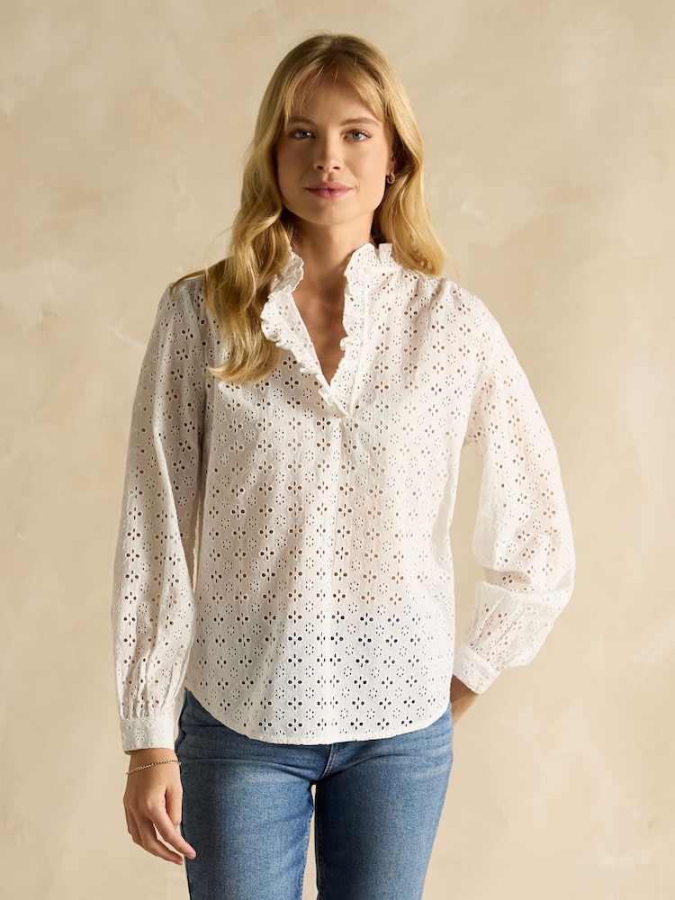 Joules Melanie White Cotton Broderie Blouse - Image 1 of 7