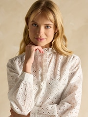 Joules Melanie White Cotton Broderie Blouse - Image 4 of 7