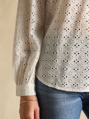 Joules Melanie White Cotton Broderie Blouse - Image 6 of 7