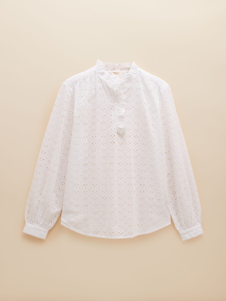 Joules Melanie White Cotton Broderie Blouse - Image 7 of 7