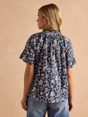 Joules Melissa Navy Short Sleeve Cotton Blouse - Image 2 of 8