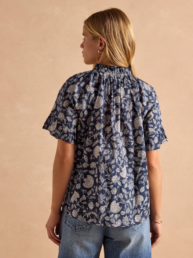 Joules Melissa Navy Short Sleeve Cotton Blouse - Image 2 of 8