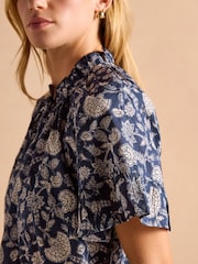 Joules Melissa Navy Short Sleeve Cotton Blouse - Image 6 of 8