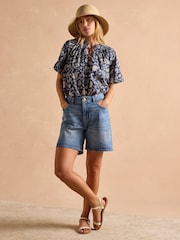 Joules Melissa Navy Short Sleeve Cotton Blouse - Image 7 of 8