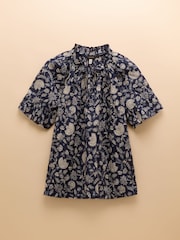 Joules Melissa Navy Short Sleeve Cotton Blouse - Image 8 of 8