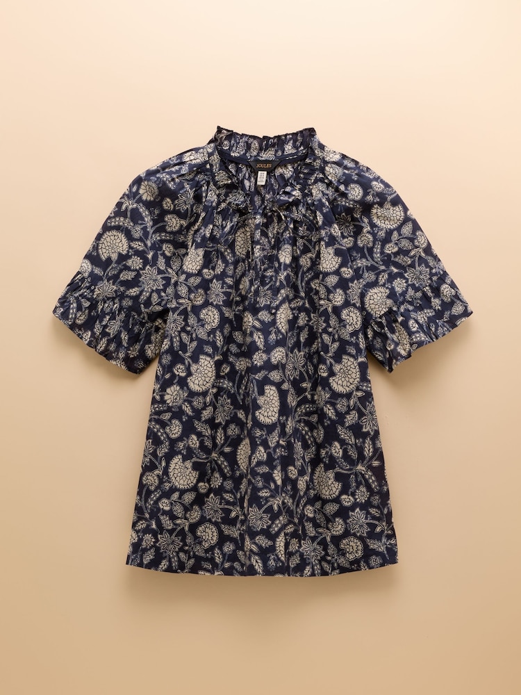 Joules Melissa Navy Short Sleeve Cotton Blouse - Image 8 of 8