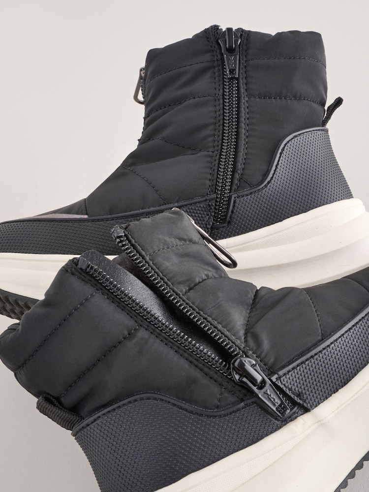 Black Zip Front Quilted Boots - Image 5 of 5
