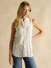 Joules Selene White 100% Linen Sleeveless Shirt - Image 1 of 6