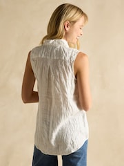 Joules Selene White 100% Linen Sleeveless Shirt - Image 2 of 6