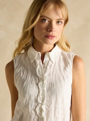 Joules Selene White 100% Linen Sleeveless Shirt - Image 4 of 6