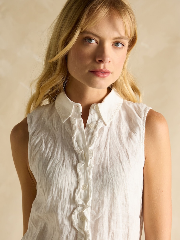 Wit - Joules Selene 100% Linen Sleeveless Shirt - Image 4 of 6
