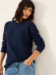 FatFace Farryn Navy Farryn Knitted 100% Cotton Knitted Jumper - Image 1 of 7