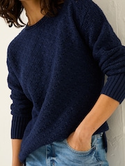 FatFace Farryn Navy Farryn Knitted 100% Cotton Knitted Jumper - Image 5 of 7