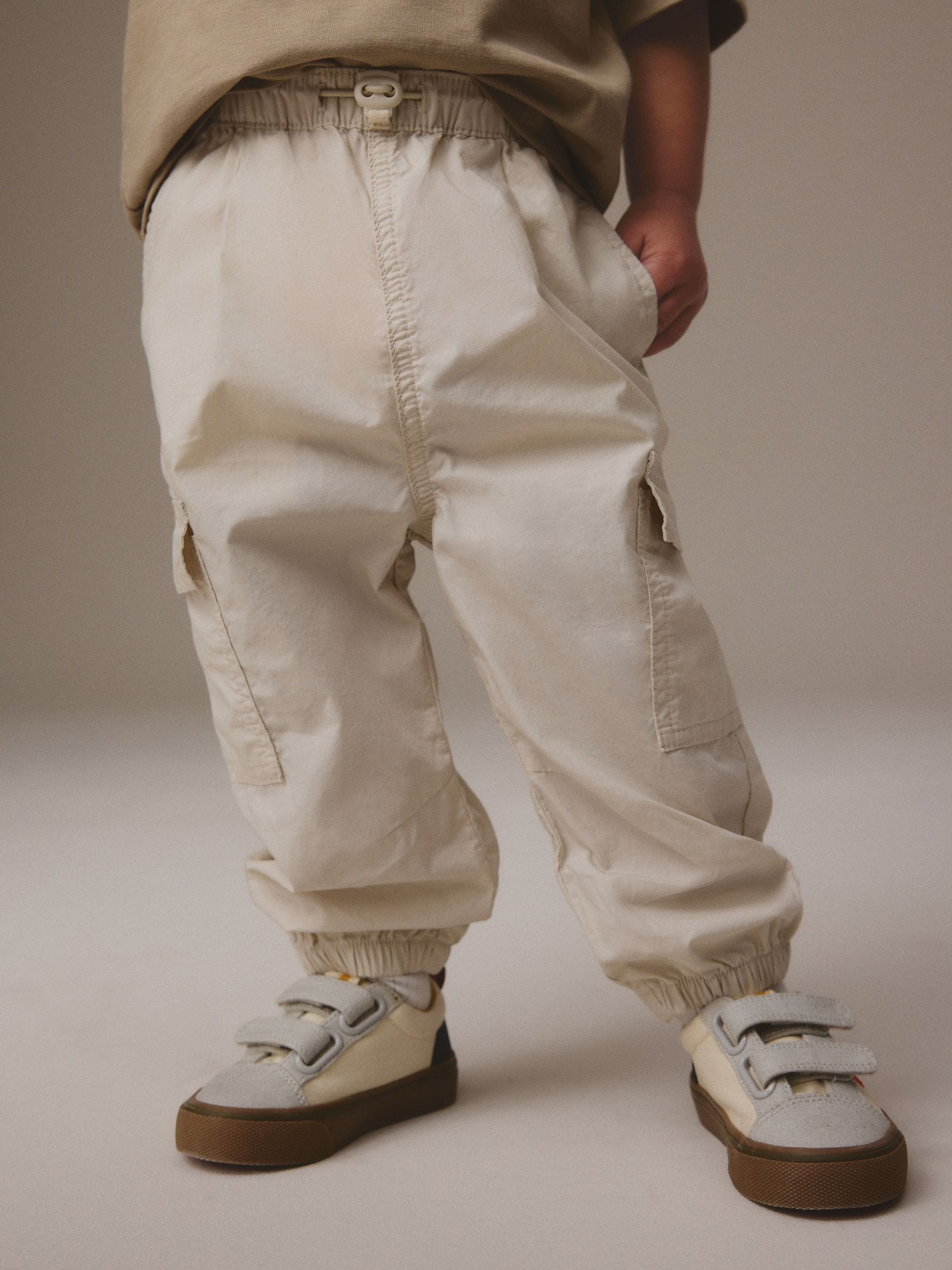 Buy Neutral 100% Cotton Baggy Cargo Trousers with Toggle Waist