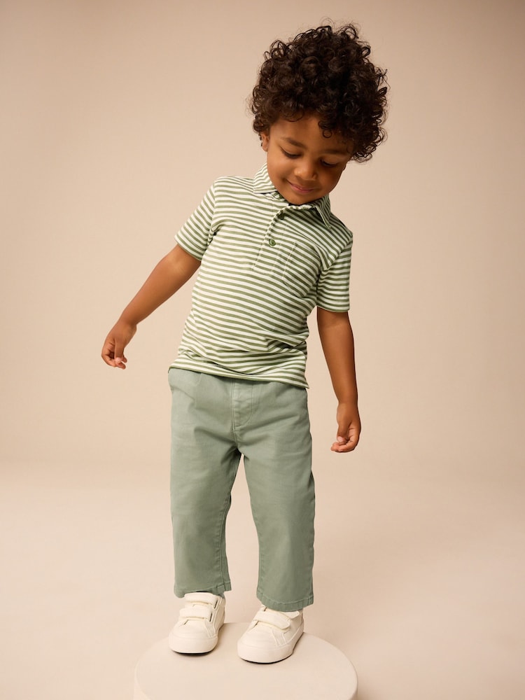 Sage Green Pleat Front Stretch Chino Trousers (3mths-7yrs) - Image 1 of 6