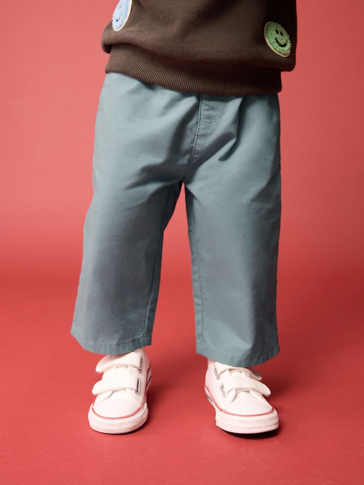 Blue Wide Leg 100% Cotton Chino Trousers with Elasticated Waist (3mths-7yrs) - Image 1 of 9