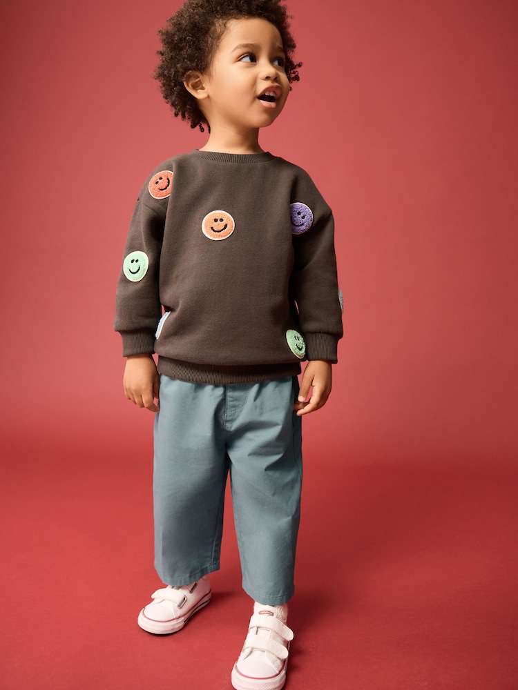 Blue Wide Leg 100% Cotton Chino Trousers with Elasticated Waist (3mths-7yrs) - Image 2 of 9