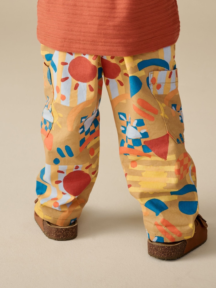 Tan Printed Side Pocket 100% Cotton Pull On Trousers (3mths-7yrs) - Image 4 of 9