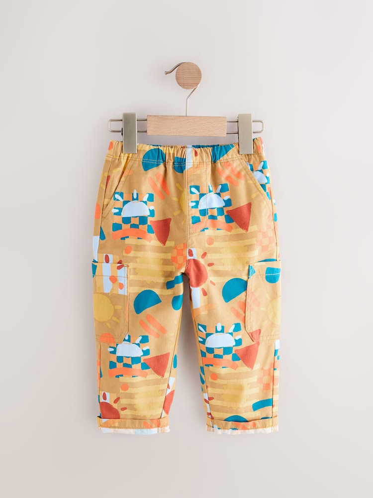 Tan Printed Side Pocket 100% Cotton Pull On Trousers (3mths-7yrs) - Image 6 of 9