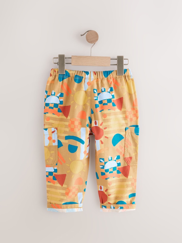 Tan Printed Side Pocket 100% Cotton Pull On Trousers (3mths-7yrs) - Image 7 of 9