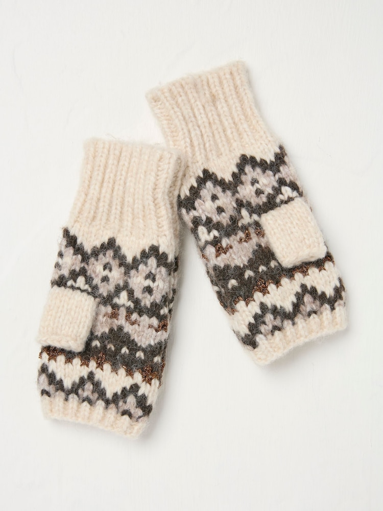 FatFace Ivory Fairisle Pattern Cuffs - Image 2 of 2 FatFace Ivory Fairisle Pattern Cuffs - Image 2 of 2