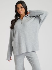 Loungeable Grey Soft Knit 1/4 Zip Top - Image 1 of 4