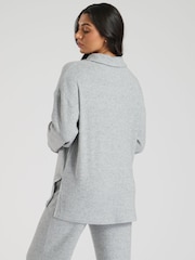 Loungeable Grey Soft Knit 1/4 Zip Top - Image 2 of 4