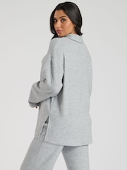 Loungeable Grey Soft Knit 1/4 Zip Top - Image 4 of 4
