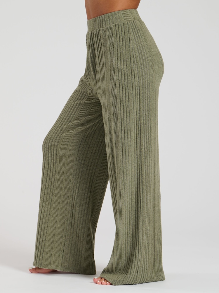Loungeable gebürstete, gerippte Hose mit weitem Bein - Bild 2 von 3 Loungeable gebürstete, gerippte Hose mit weitem Bein - Bild 2 von 3