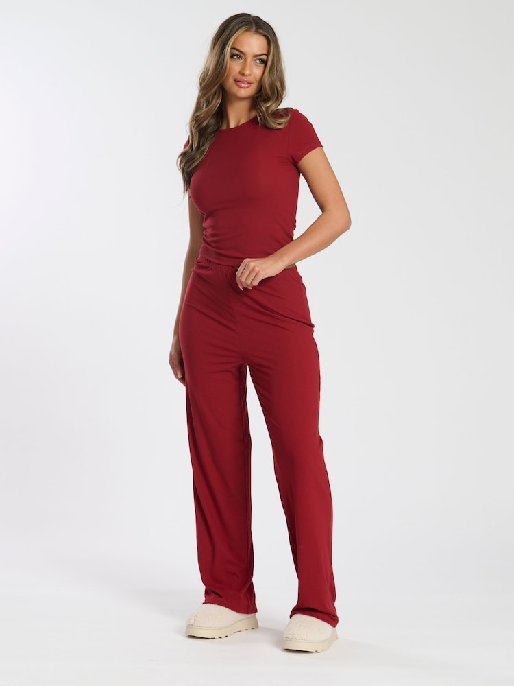 Loungeable Red T-Shirt & Straight Leg Pants Lounge Set - Image 1 of 5