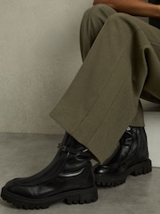 Reiss Black Safia Chain Embellished Ankle Boots - Image 2 of 5