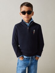 Reiss Navy Arden Quarter Zip Jumper - Image 3 of 4