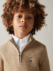 Reiss Camel Brown Melange Arden Quarter Zip Jumper - Image 3 of 4