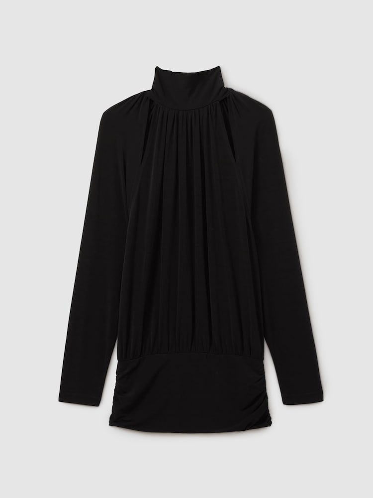 Reiss Black Adrienne Cut-Out Blouson Waist Top - Image 2 of 5