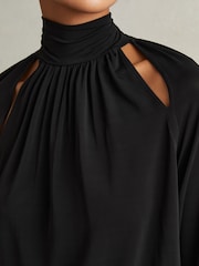 Reiss Black Adrienne Cut-Out Blouson Waist Top - Image 3 of 5