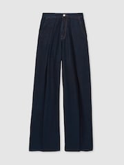 Good American Dark Blue Good American Wide-Leg Pleated Jeans - Image 2 of 5