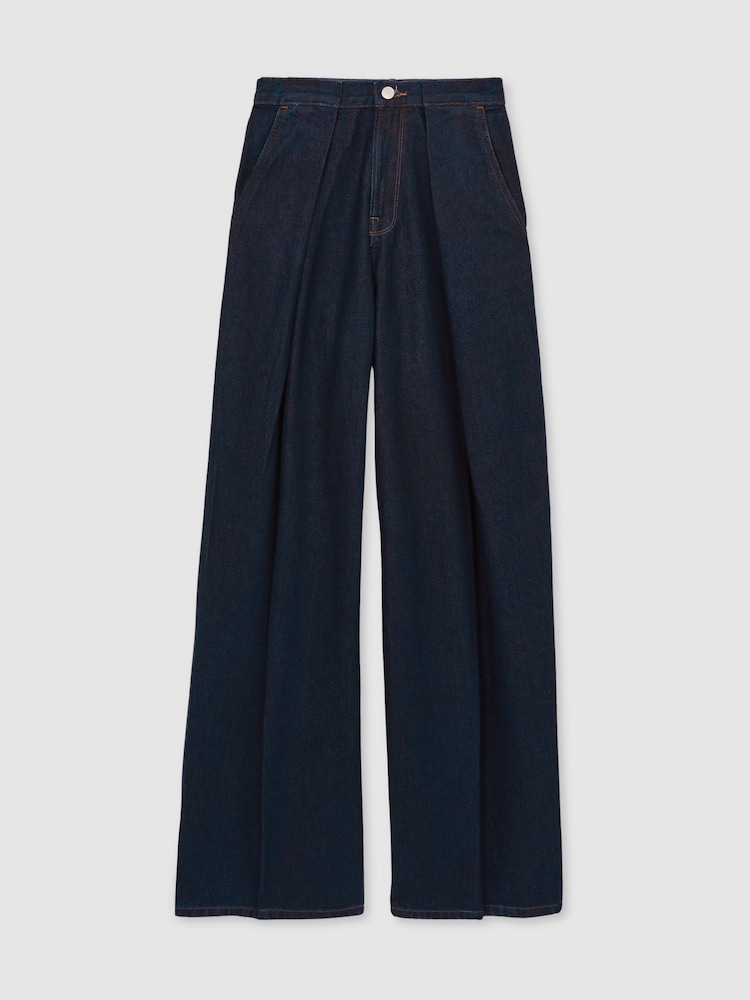 Good American Dark Blue Good American Wide-Leg Pleated Jeans - Image 2 of 5 Good American Dark Blue Good American Wide-Leg Pleated Jeans - Image 2 of 5