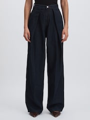 Good American Dark Blue Good American Wide-Leg Pleated Jeans - Image 3 of 5