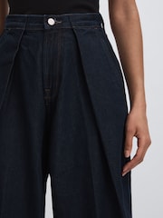 Good American Dark Blue Good American Wide-Leg Pleated Jeans - Image 4 of 5