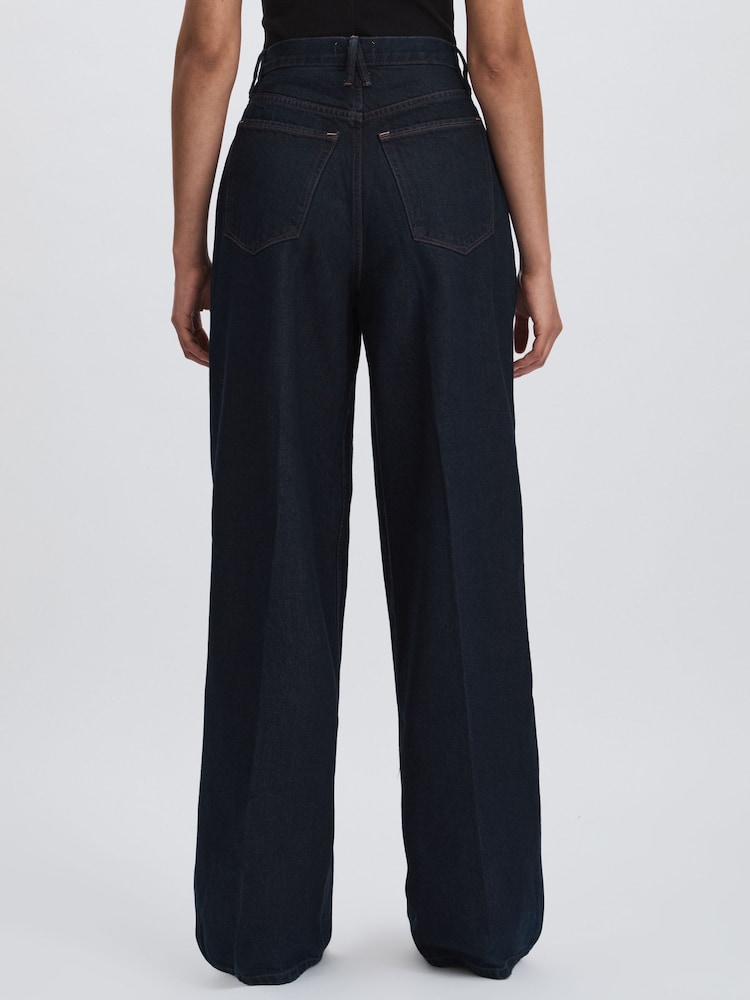 Good American Dark Blue Good American Wide-Leg Pleated Jeans - Image 5 of 5