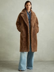 Reiss Brown Darla Petite Teddy Coat with Wool - Image 1 of 7