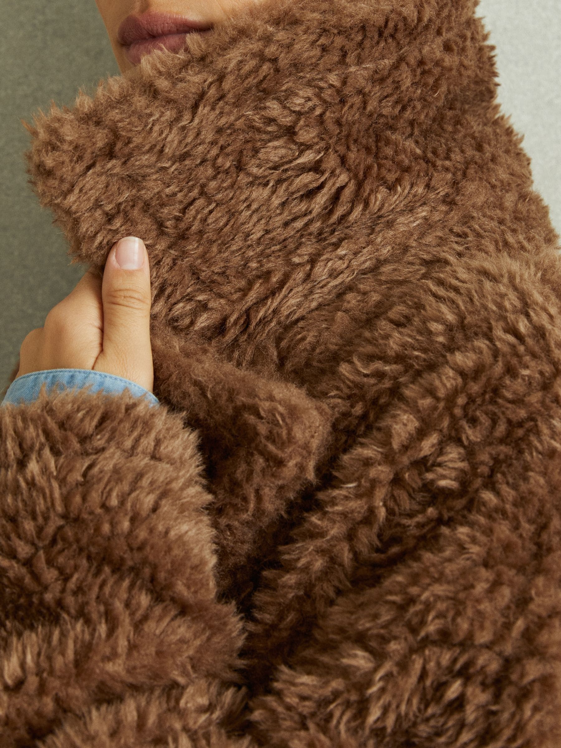 Buy Reiss Brown Darla Petite Teddy Coat with Wool from Next Luxembourg