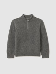 Reiss Mid Grey Melange Chester Zipped Funnel-Neck Wool Jumper - Image 1 of 5