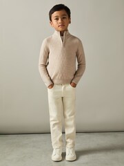Reiss Oatmeal Chester Zipped Funnel-Neck Wool Jumper - Image 3 of 5