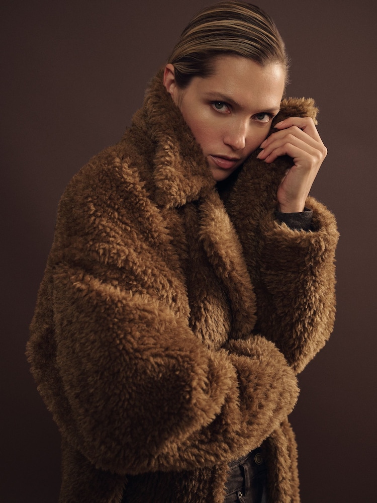 Reiss Brown Darla Teddy Coat with Wool - Image 1 of 7