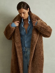 Reiss Brown Darla Teddy Coat with Wool - Image 3 of 7