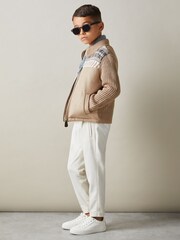 Reiss Oatmeal Melange Kingsway 13-14 yrs Hybrid Knit and Quilt Funnel Neck Jacket - Image 2 of 4