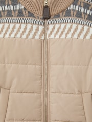 Reiss Oatmeal Melange Kingsway 13-14 yrs Hybrid Knit and Quilt Funnel Neck Jacket - Image 4 of 4